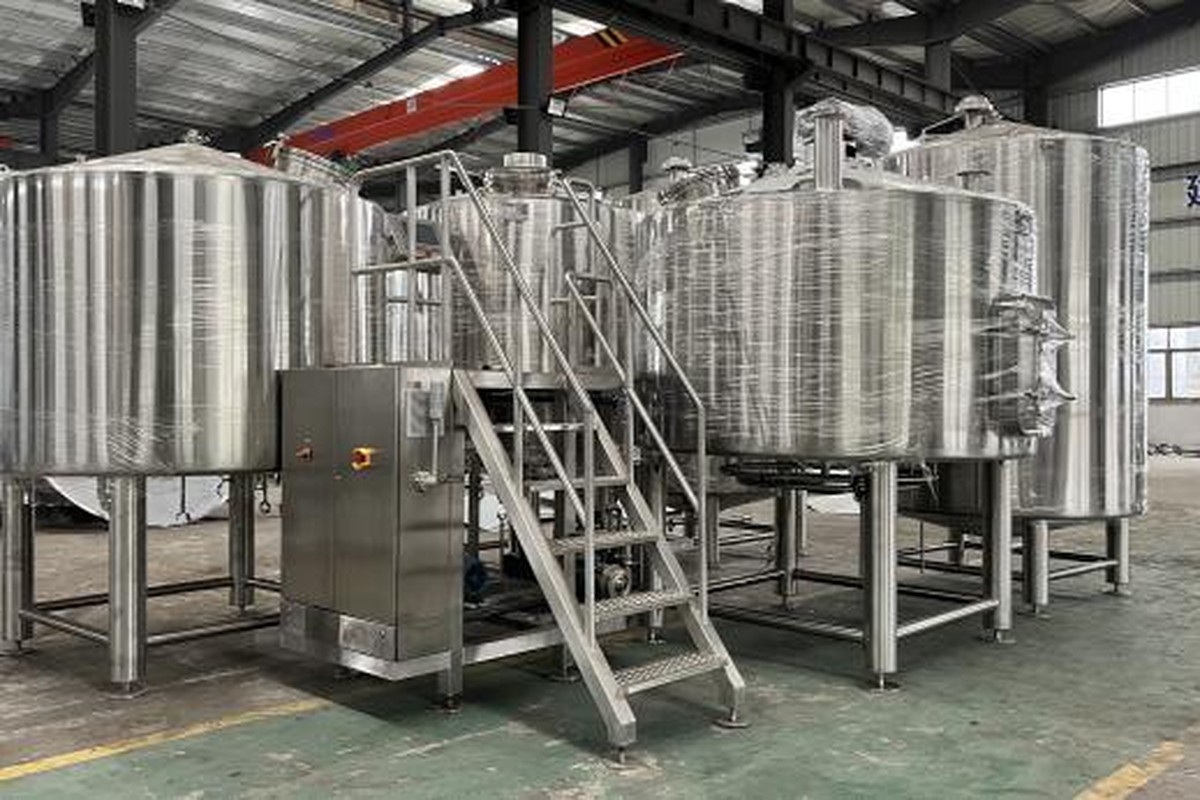 Results Stainless steel fermentation tanks in a factory workshop